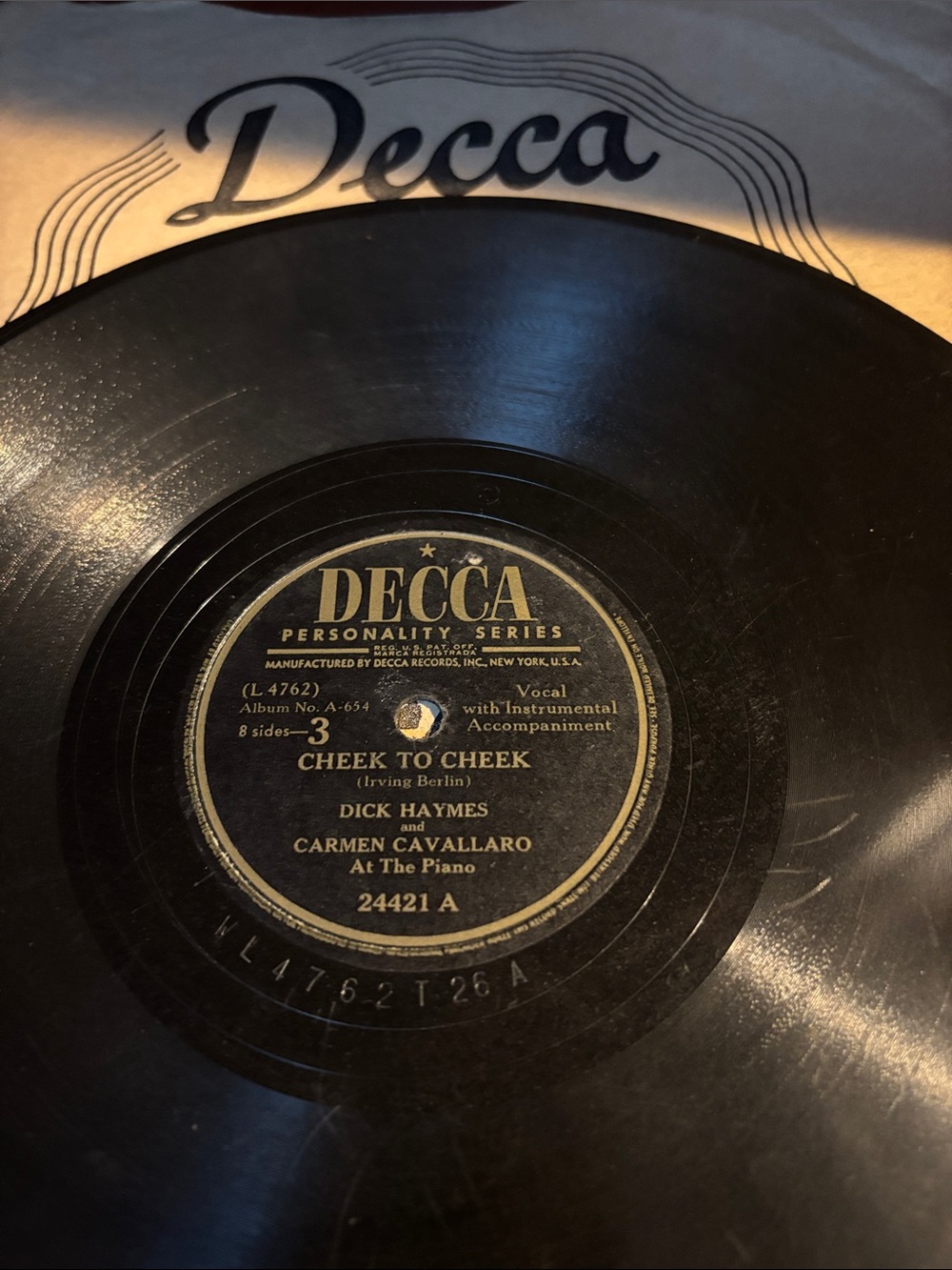 78 RPM shellac record featuring Dick Haymes and Carmen Cavallaro.